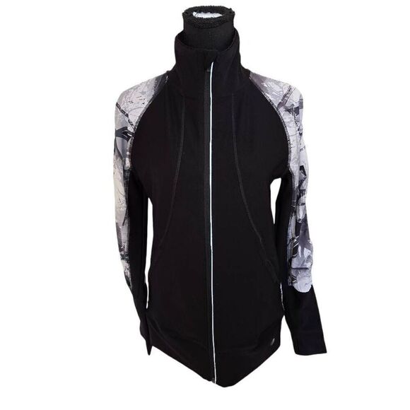 MPG Womens Mock Neck Athletic Warm Up Jacket Black White Medium - Picture 1 of 12